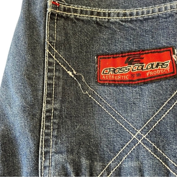 Cross Colours Baggy Blue Denim Jeans - Y2K Streetwear Grunge Skater Pants 38x32 - Picture 7 of 12